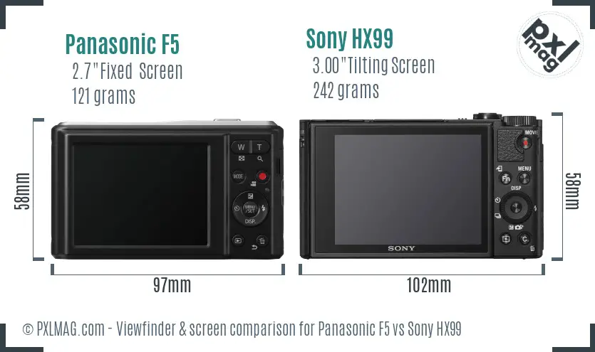 Panasonic F5 vs Sony HX99 Screen and Viewfinder comparison Panasonic F5 vs Sony HX99 Screen and Viewfinder comparison