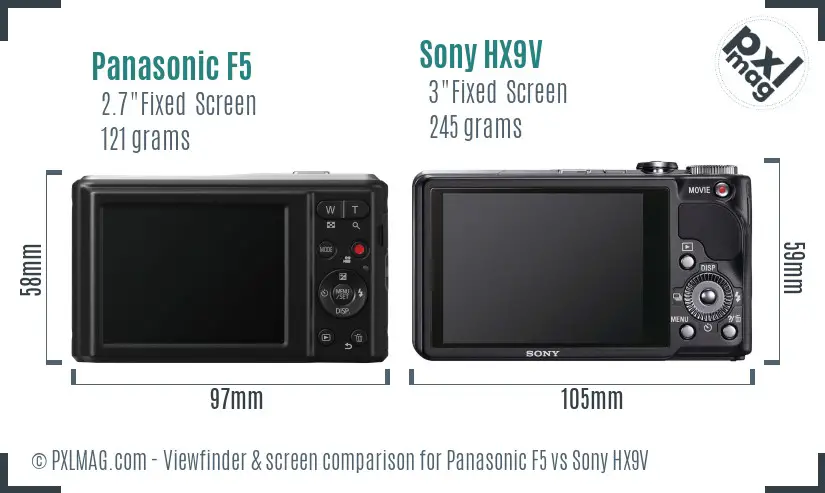 Panasonic F5 vs Sony HX9V Screen and Viewfinder comparison
