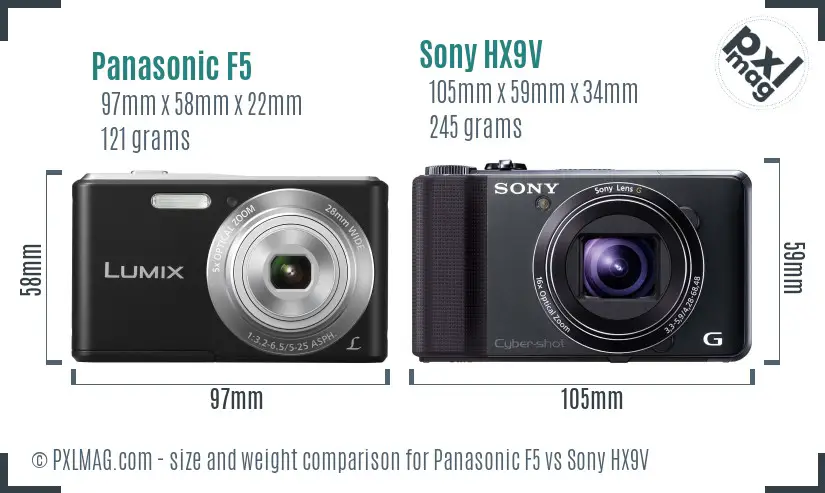 Panasonic F5 vs Sony HX9V size comparison