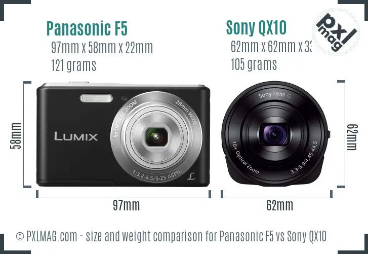 Panasonic F5 vs Sony QX10 size comparison
