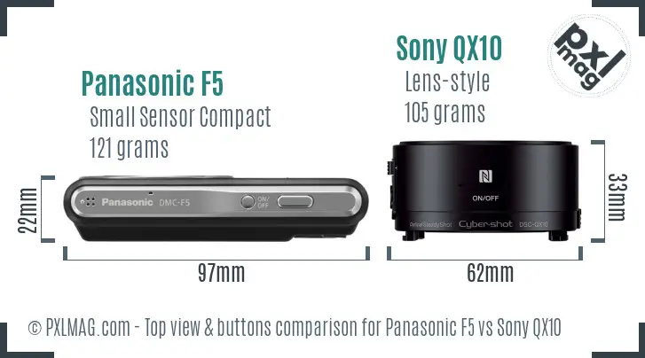 Panasonic F5 vs Sony QX10 top view buttons comparison