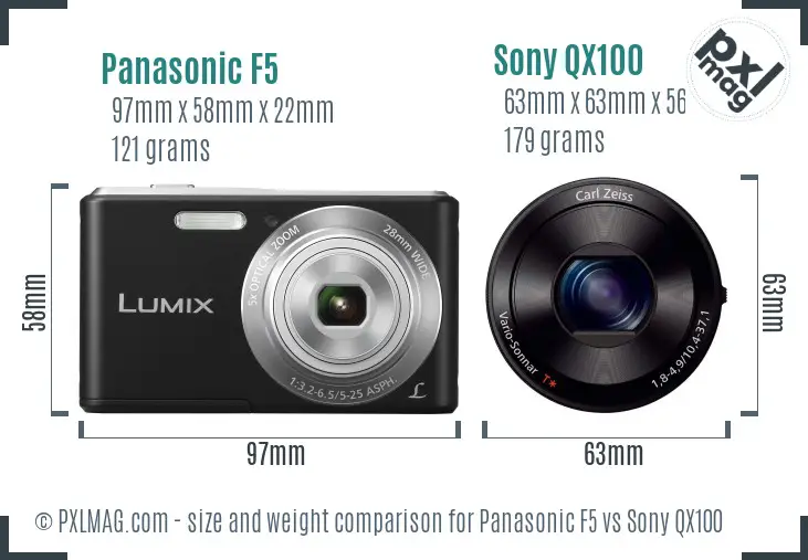 Panasonic F5 vs Sony QX100 size comparison