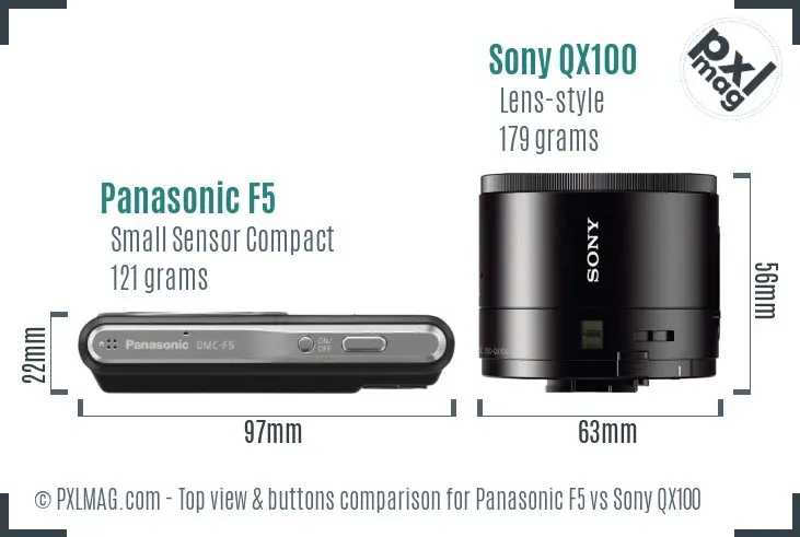 Panasonic F5 vs Sony QX100 top view buttons comparison