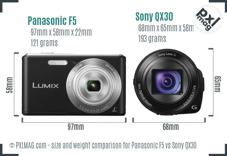 Panasonic F5 vs Sony QX30 size comparison