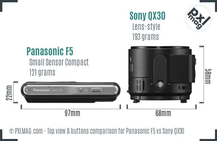 Panasonic F5 vs Sony QX30 top view buttons comparison