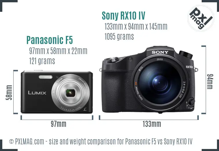 Panasonic F5 vs Sony RX10 IV size comparison