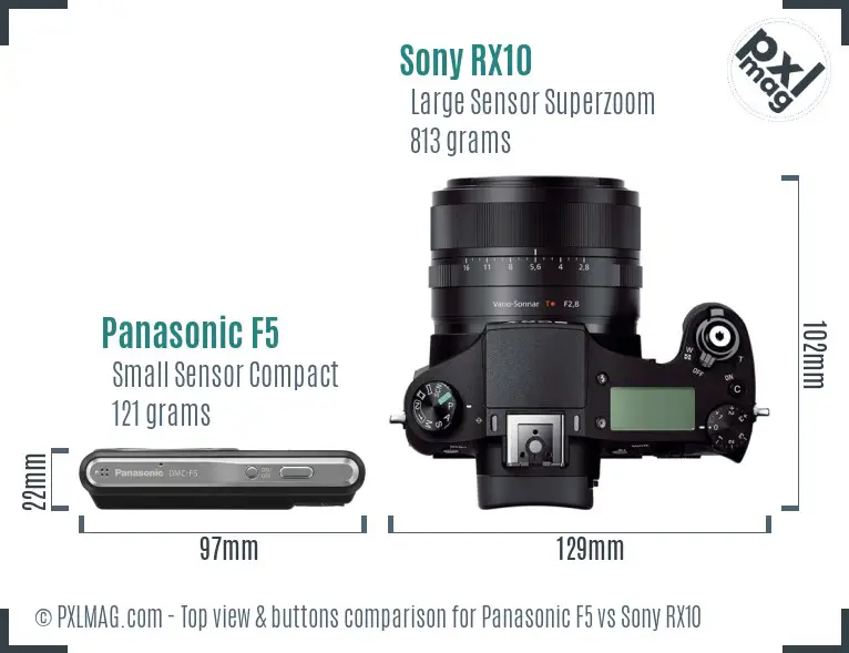 Panasonic F5 vs Sony RX10 top view buttons comparison
