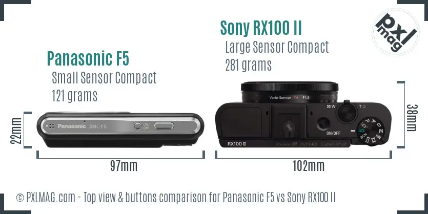 Panasonic F5 vs Sony RX100 II top view buttons comparison