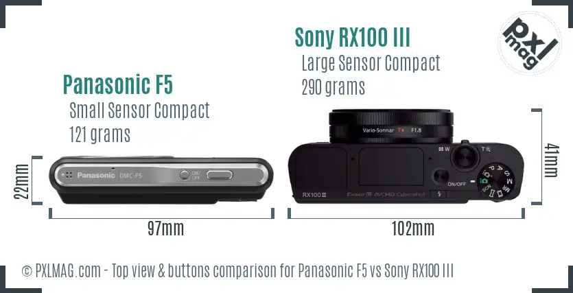 Panasonic F5 vs Sony RX100 III top view buttons comparison