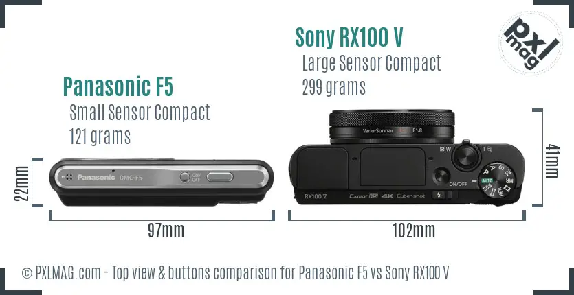 Panasonic F5 vs Sony RX100 V top view buttons comparison