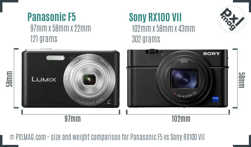 Panasonic F5 vs Sony RX100 VII size comparison Panasonic F5 vs Sony RX100 VII size comparison