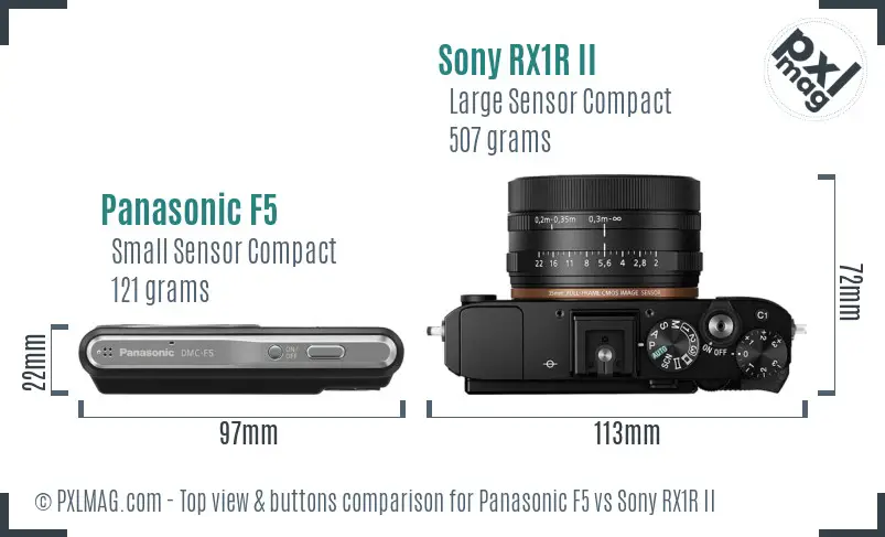 Panasonic F5 vs Sony RX1R II top view buttons comparison