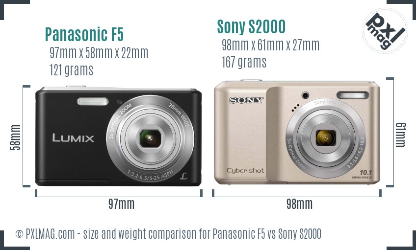 Panasonic F5 vs Sony S2000 size comparison