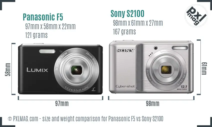 Panasonic F5 vs Sony S2100 size comparison