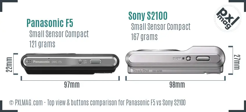 Panasonic F5 vs Sony S2100 top view buttons comparison