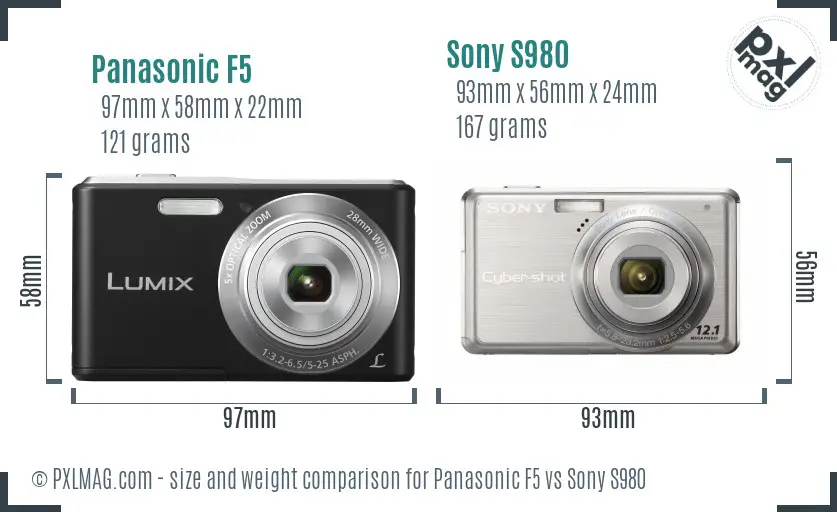 Panasonic F5 vs Sony S980 size comparison