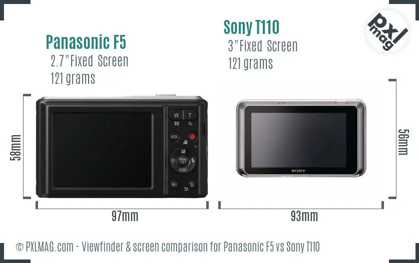 Panasonic F5 vs Sony T110 Screen and Viewfinder comparison