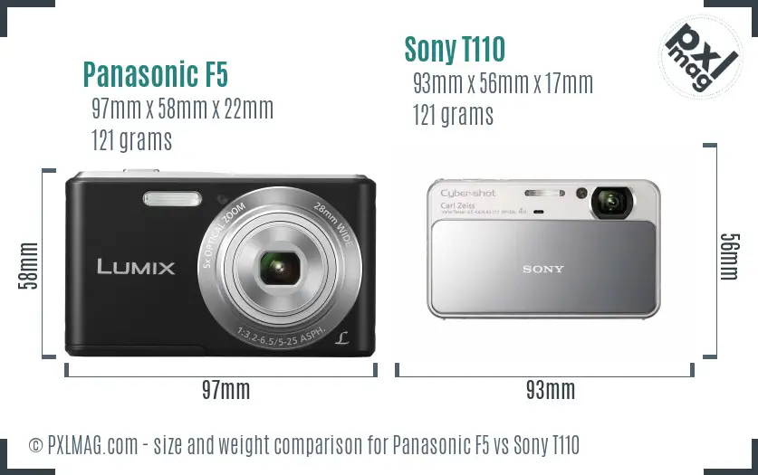 Panasonic F5 vs Sony T110 size comparison