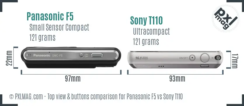 Panasonic F5 vs Sony T110 top view buttons comparison