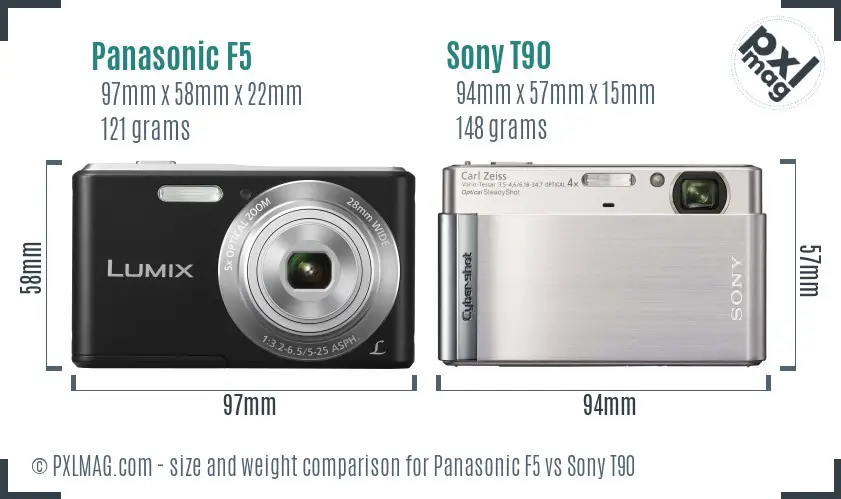 Panasonic F5 vs Sony T90 size comparison