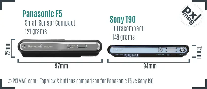 Panasonic F5 vs Sony T90 top view buttons comparison