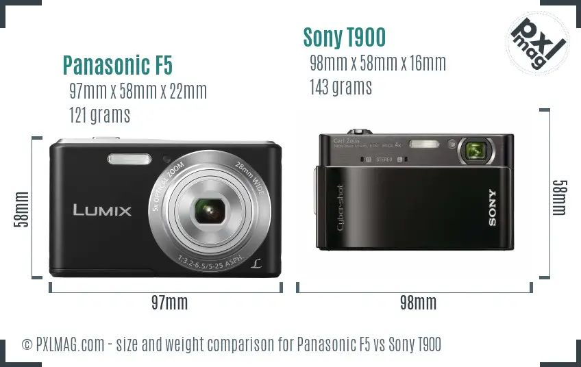 Panasonic F5 vs Sony T900 size comparison