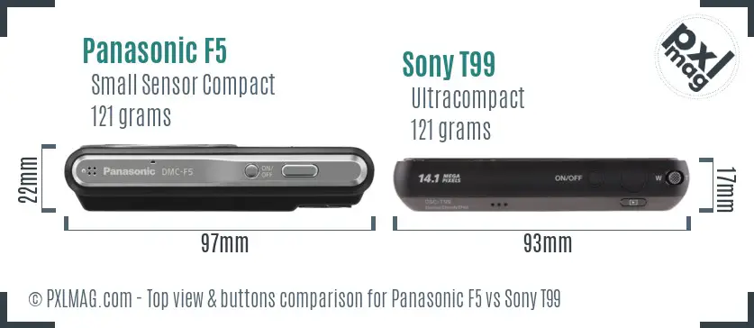 Panasonic F5 vs Sony T99 top view buttons comparison Panasonic F5 vs Sony T99 top view buttons comparison