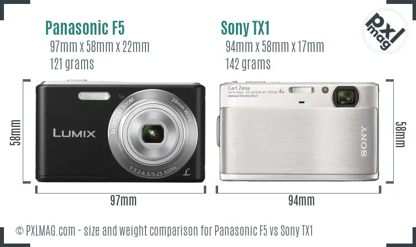 Panasonic F5 vs Sony TX1 size comparison