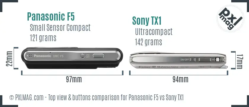 Panasonic F5 vs Sony TX1 top view buttons comparison