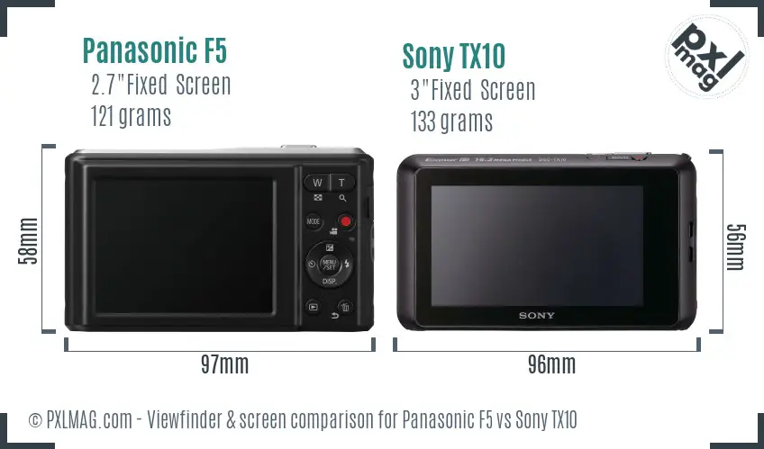 Panasonic F5 vs Sony TX10 Screen and Viewfinder comparison