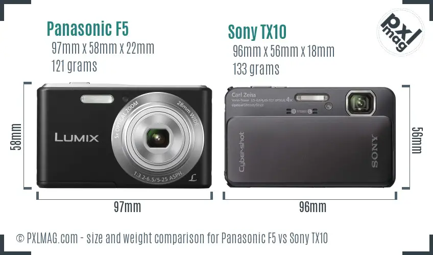 Panasonic F5 vs Sony TX10 size comparison