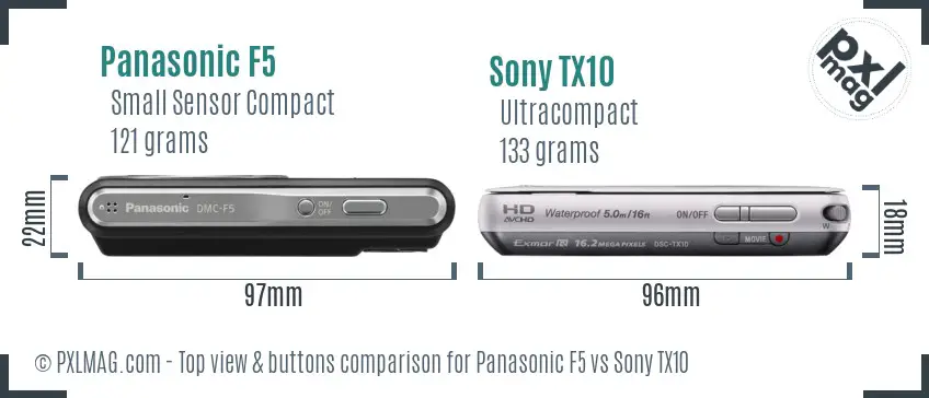 Panasonic F5 vs Sony TX10 top view buttons comparison