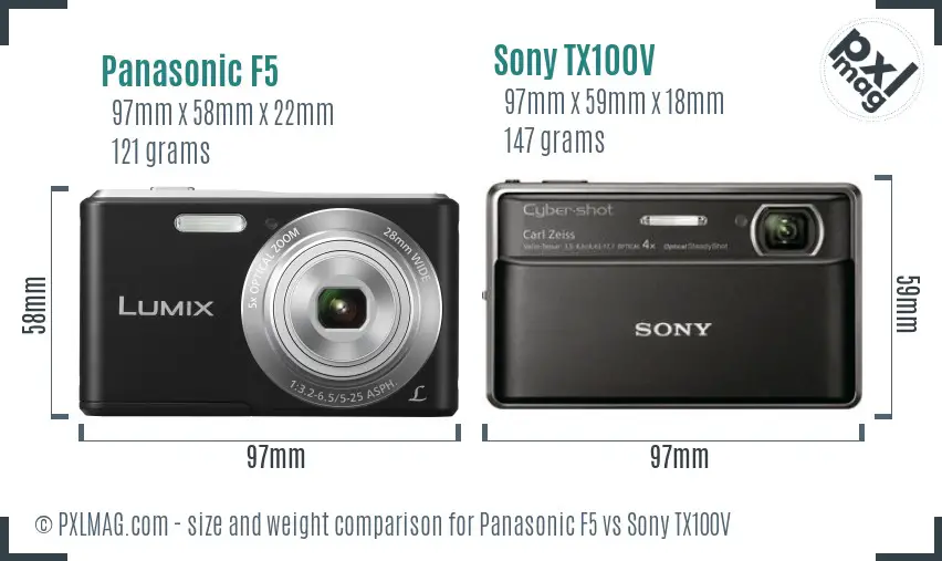 Panasonic F5 vs Sony TX100V size comparison