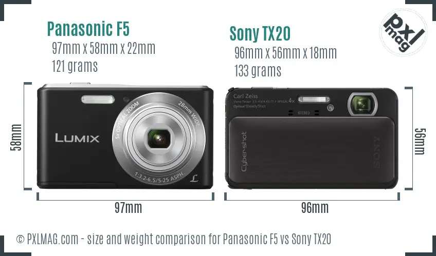 Panasonic F5 vs Sony TX20 size comparison