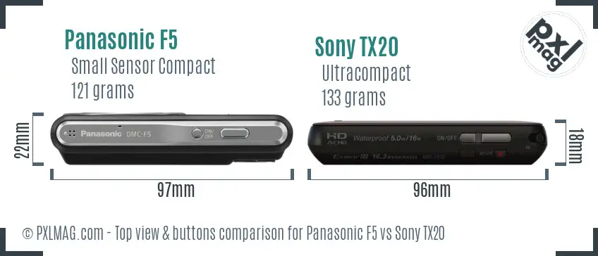 Panasonic F5 vs Sony TX20 top view buttons comparison