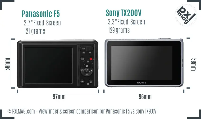 Panasonic F5 vs Sony TX200V Screen and Viewfinder comparison