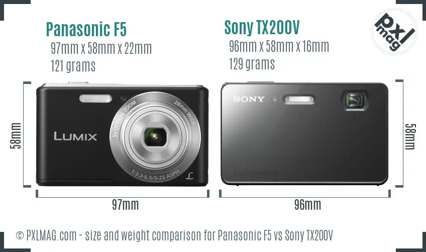 Panasonic F5 vs Sony TX200V size comparison