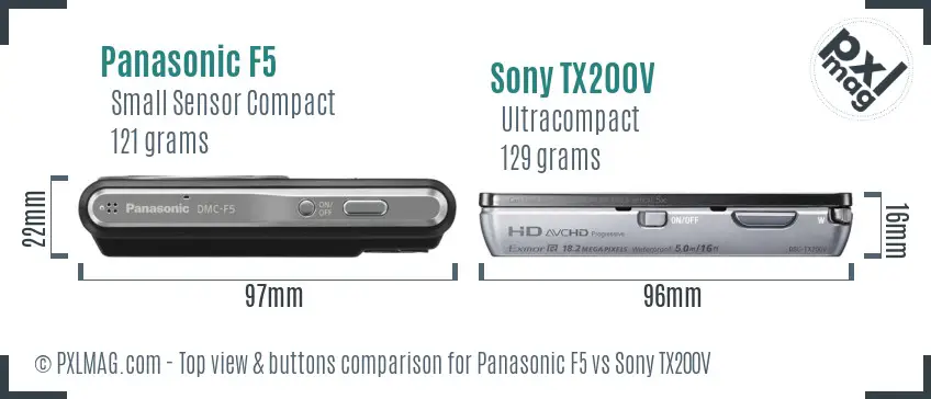 Panasonic F5 vs Sony TX200V top view buttons comparison