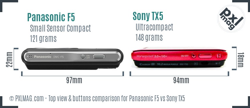 Panasonic F5 vs Sony TX5 top view buttons comparison