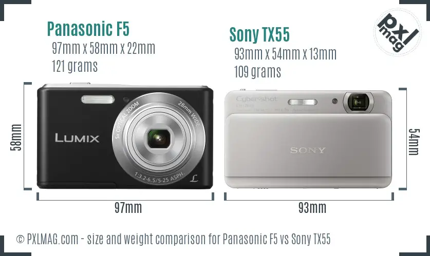 Panasonic F5 vs Sony TX55 size comparison