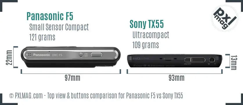 Panasonic F5 vs Sony TX55 top view buttons comparison