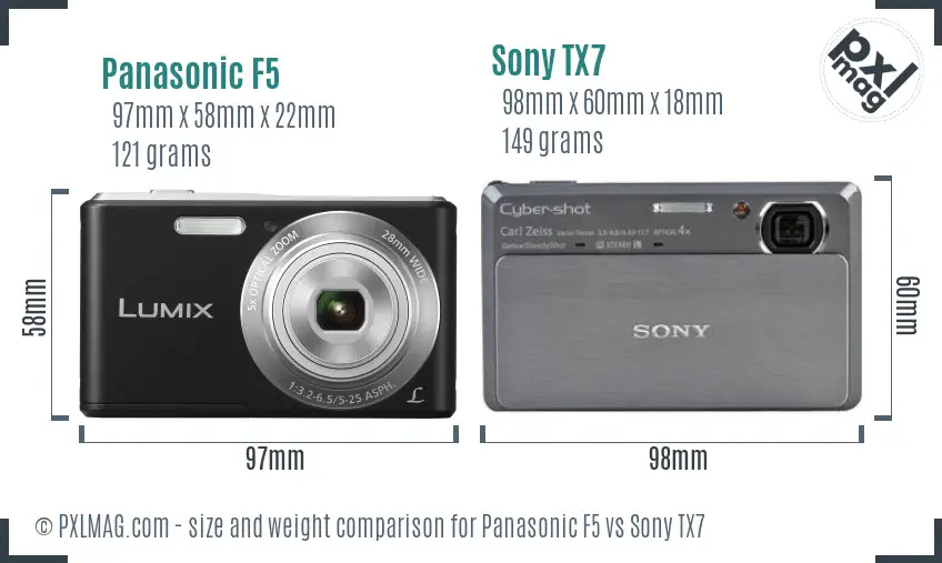 Panasonic F5 vs Sony TX7 size comparison