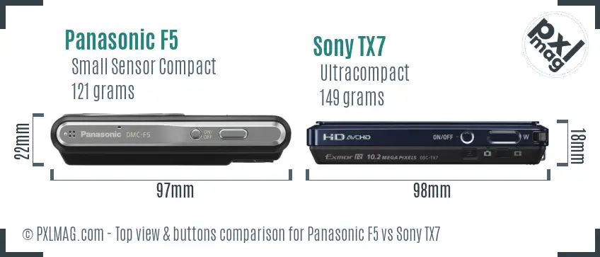 Panasonic F5 vs Sony TX7 top view buttons comparison