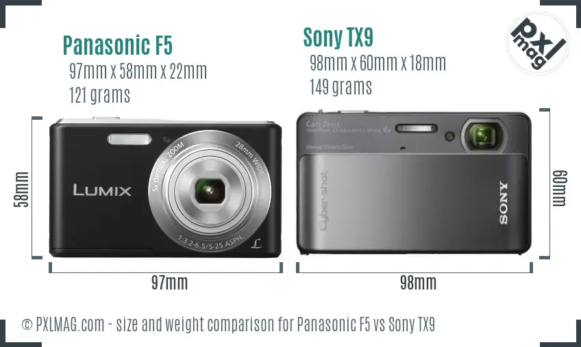 Panasonic F5 vs Sony TX9 size comparison