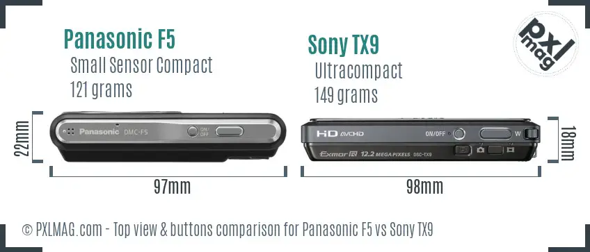 Panasonic F5 vs Sony TX9 top view buttons comparison