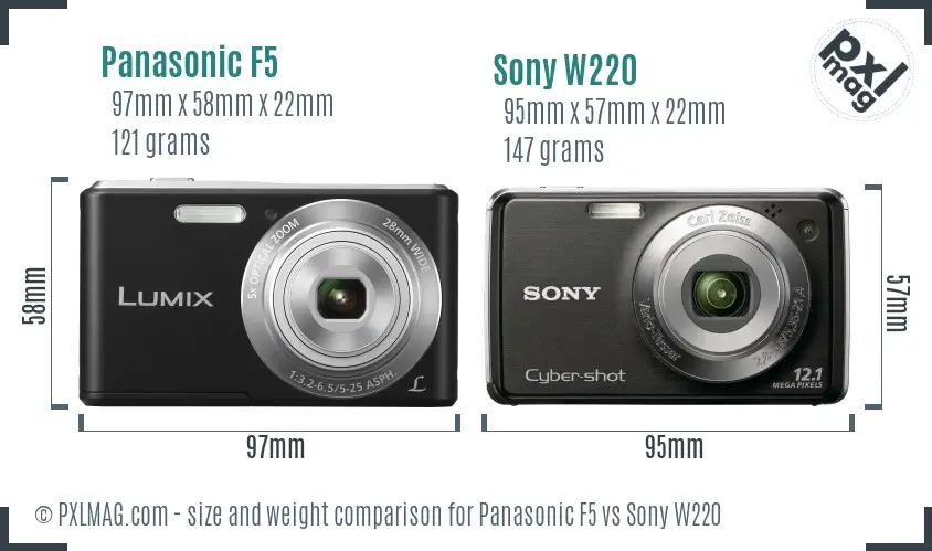 Panasonic F5 vs Sony W220 size comparison