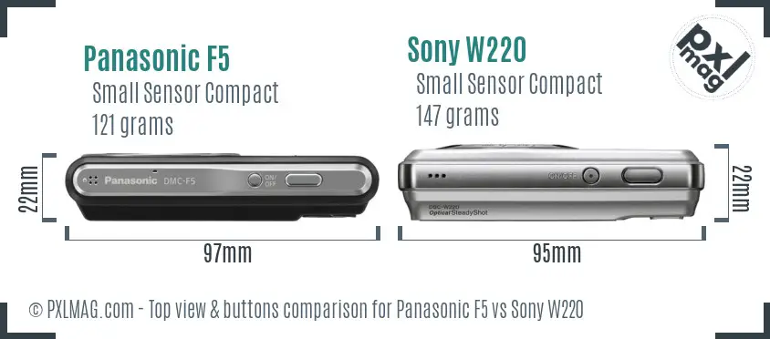 Panasonic F5 vs Sony W220 top view buttons comparison