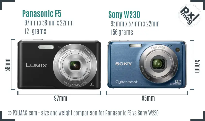 Panasonic F5 vs Sony W230 size comparison
