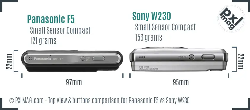Panasonic F5 vs Sony W230 top view buttons comparison