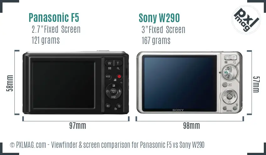 Panasonic F5 vs Sony W290 Screen and Viewfinder comparison